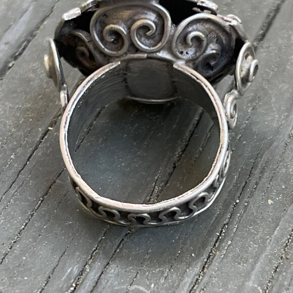 Vintage Sterling Silver Turquoise Ring Handmade Intricate Design Size 8 Boho Ch - Picture 10 of 11